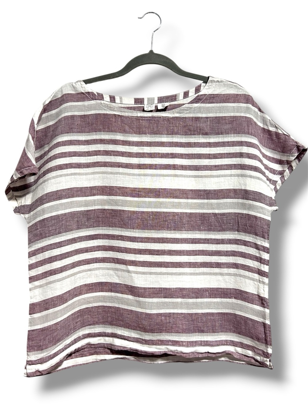100% Linen Shirt Artisan NY Short Sleeve Striped Boxy Women’s Medium